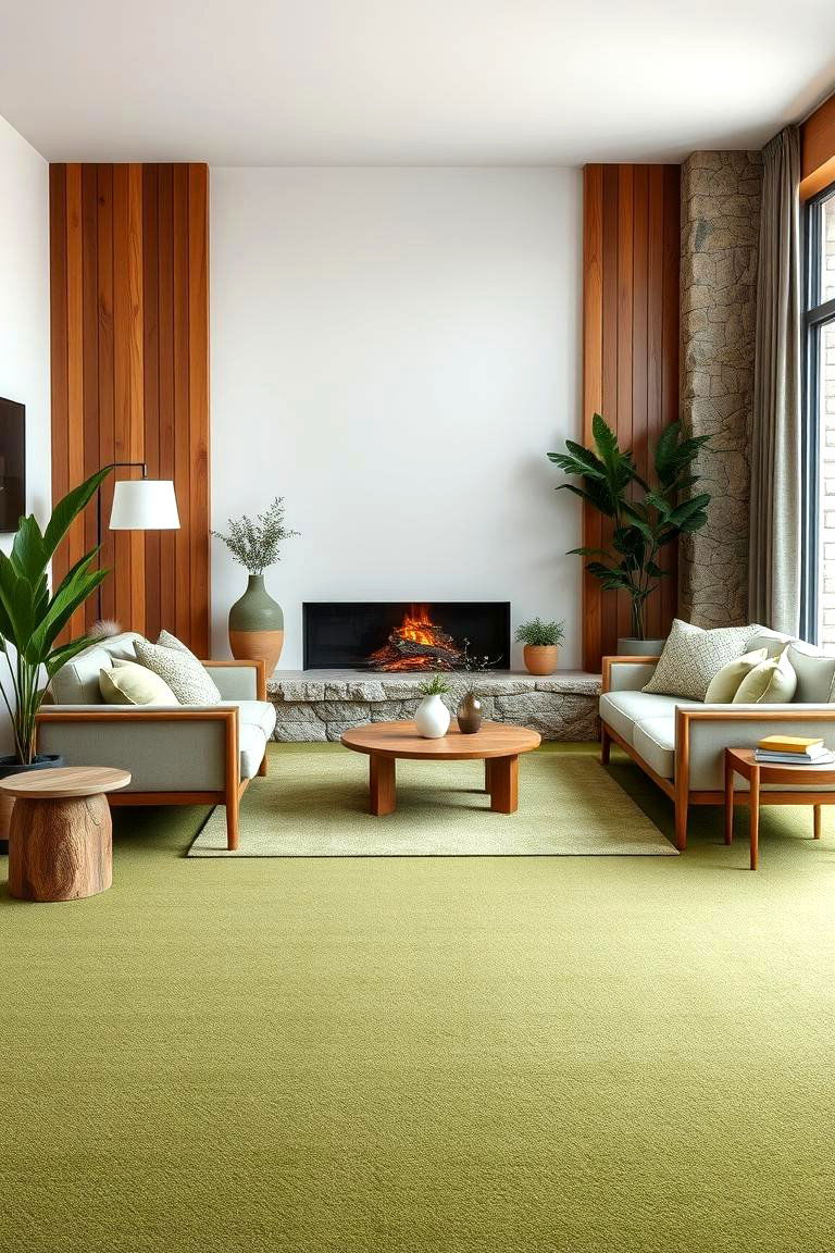 Bring Nature Indoors with Olive Green Carpets - 25 Green Carpet Living Room Ideas