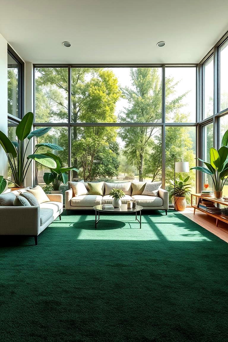 Bring the Outdoors In with Dark Green Carpets - 25 Green Carpet Living Room Ideas