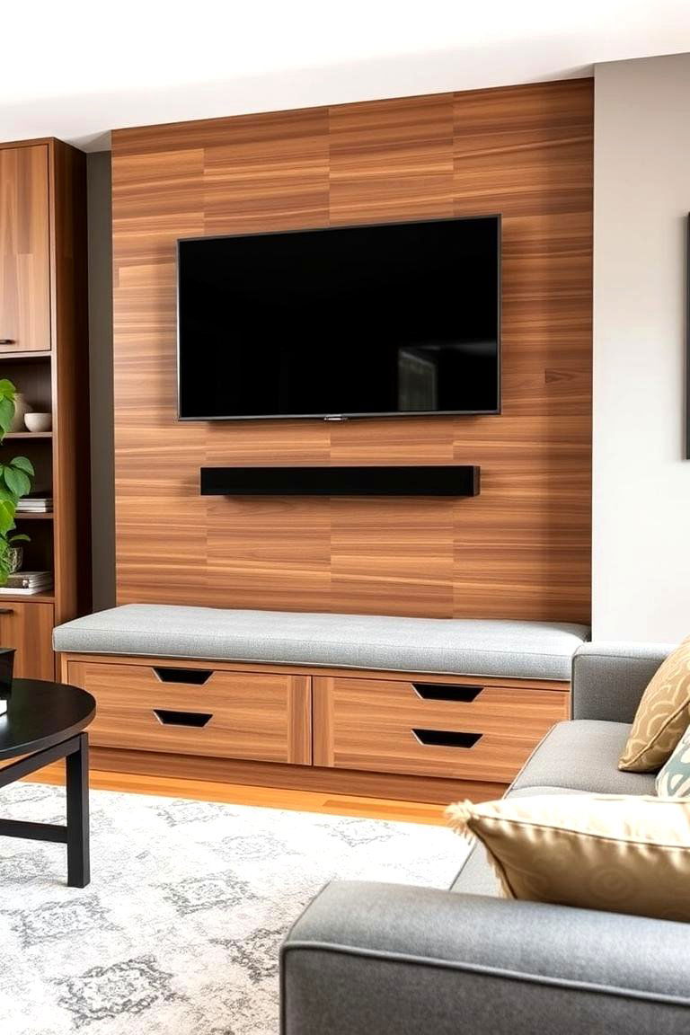 Build a Bench Seat Below the TV - 25 Media Wall Ideas