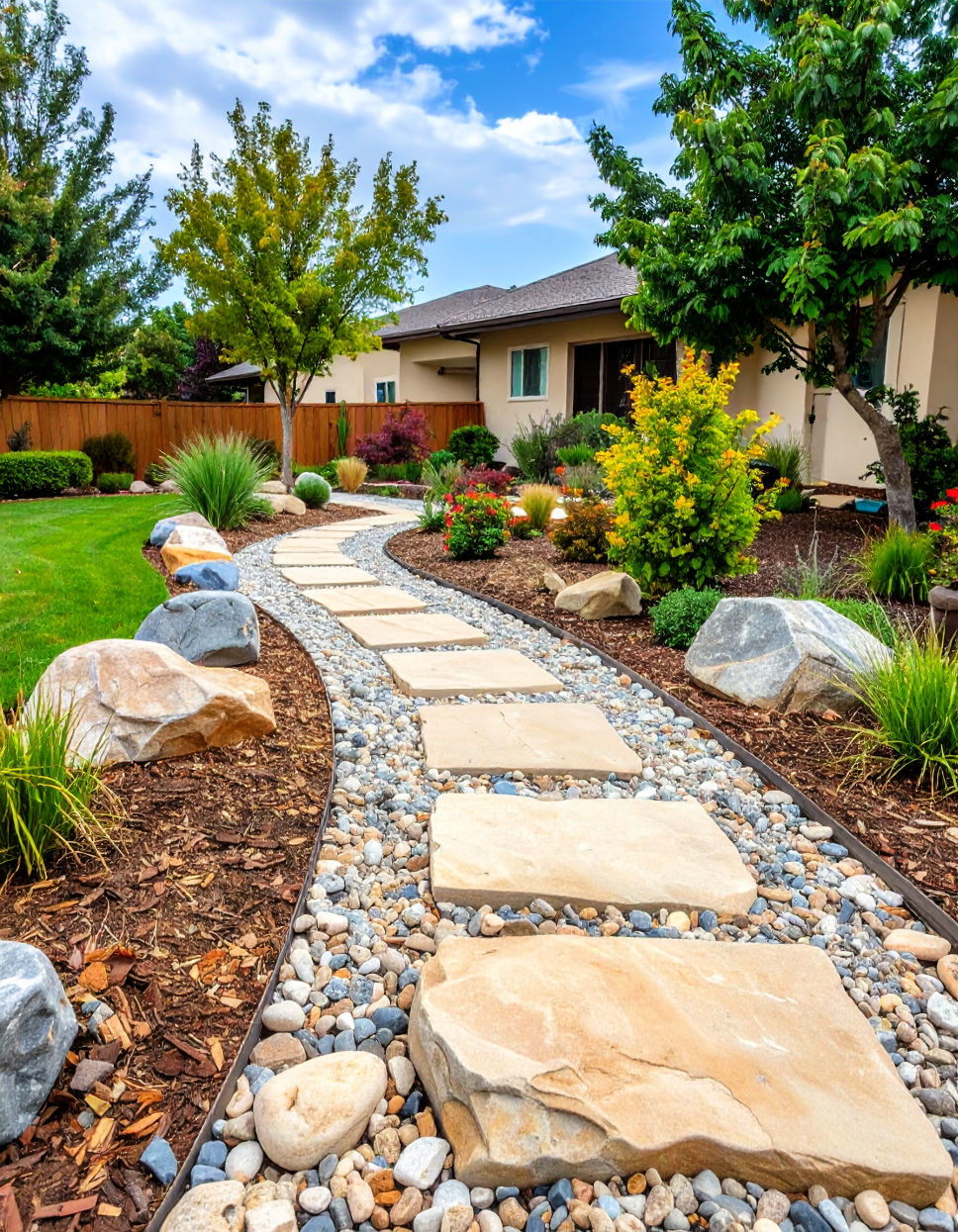 Build a Dry Riverbed with Rocks and Mulch