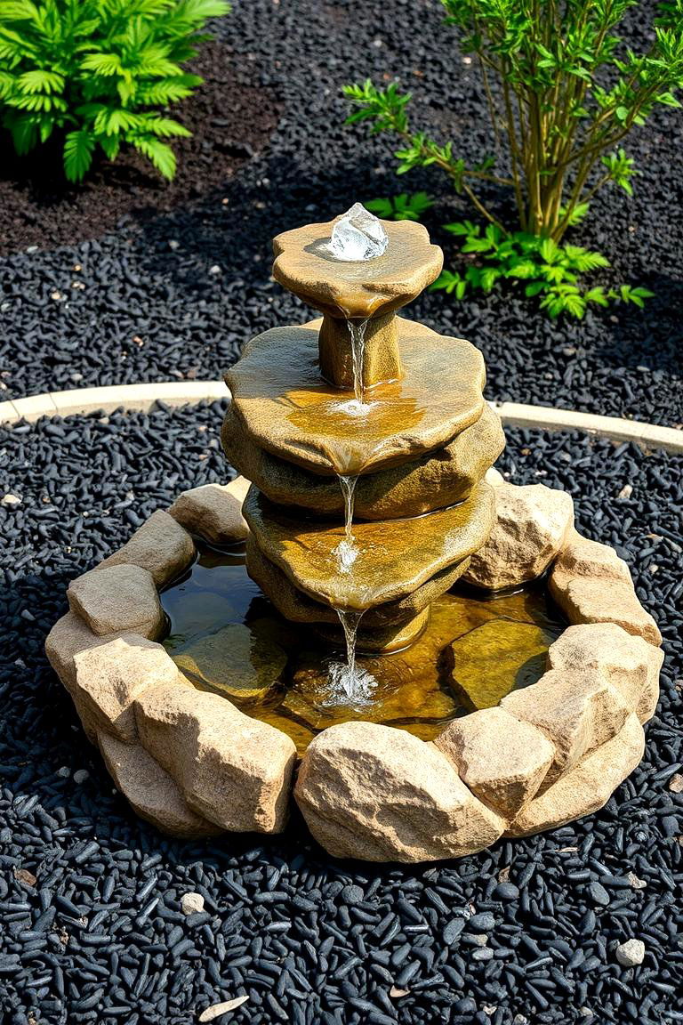 Build a Rock Fountain Surrounded by Mulch - 25 Front Yard Landscaping Ideas With Rocks and Mulch