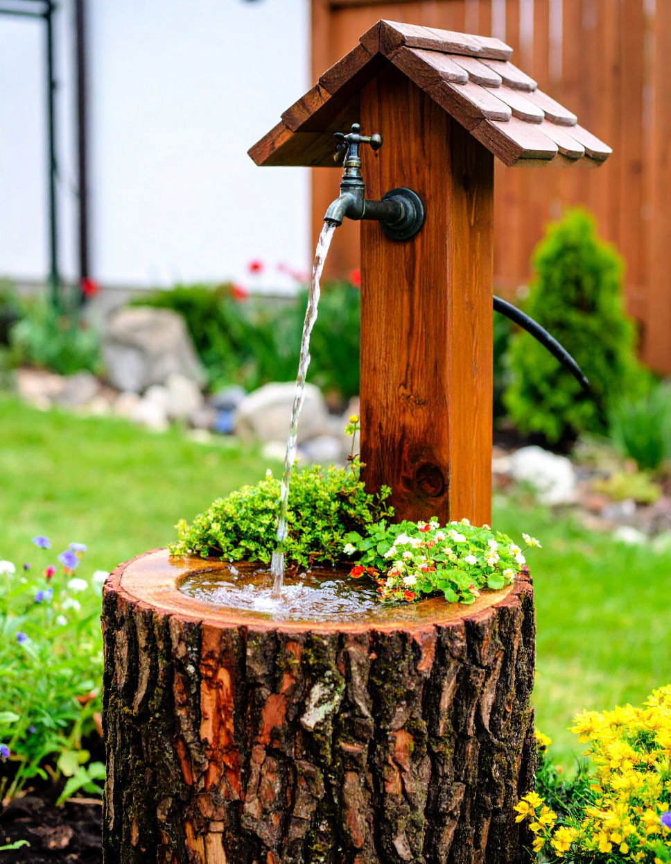 Build a Tree Stump Water Feature Tree Stump Decorating Ideas