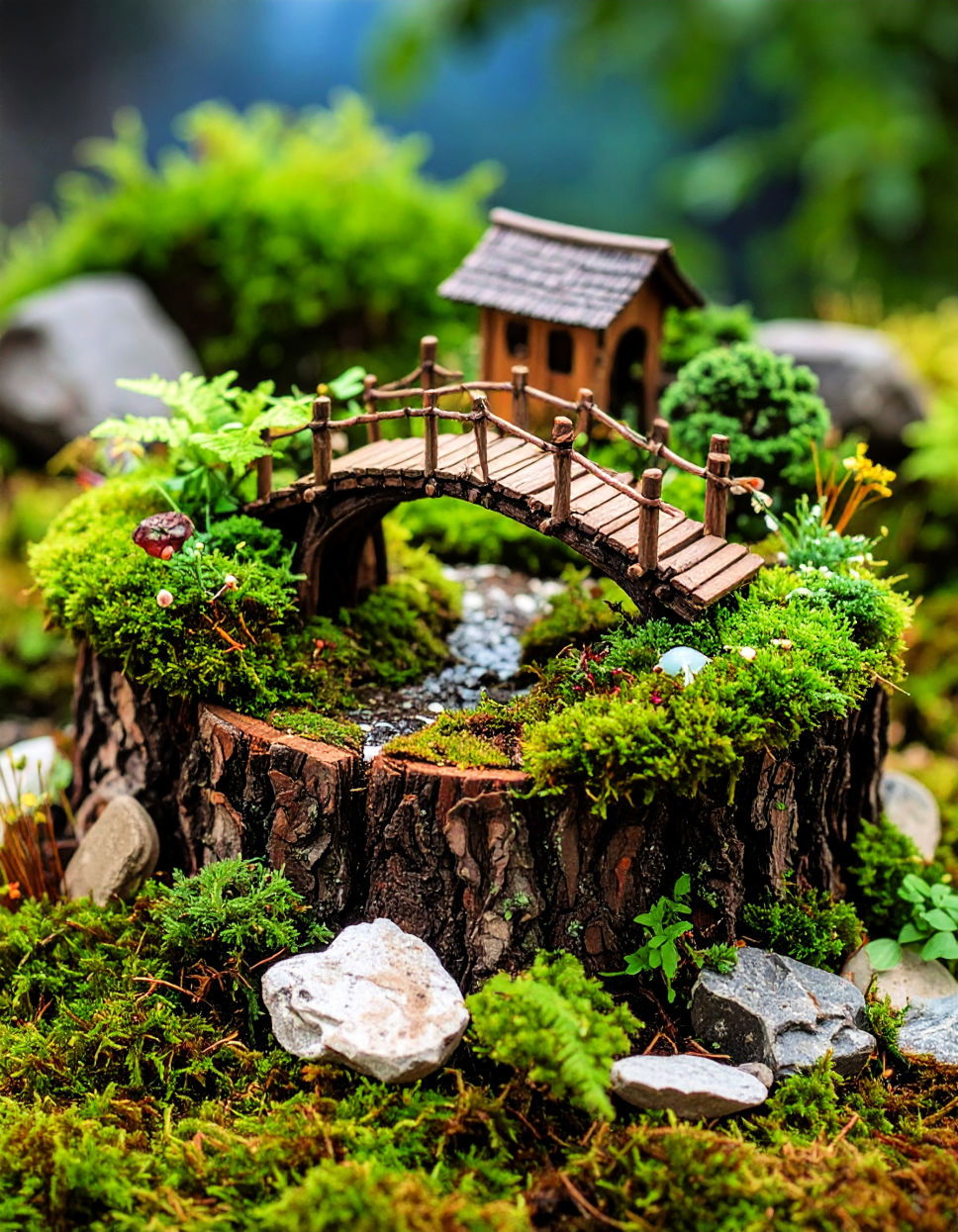 Building a Rustic Bridge Over a Mossy Ravine Tree Stump Fairy Garden Ideas
