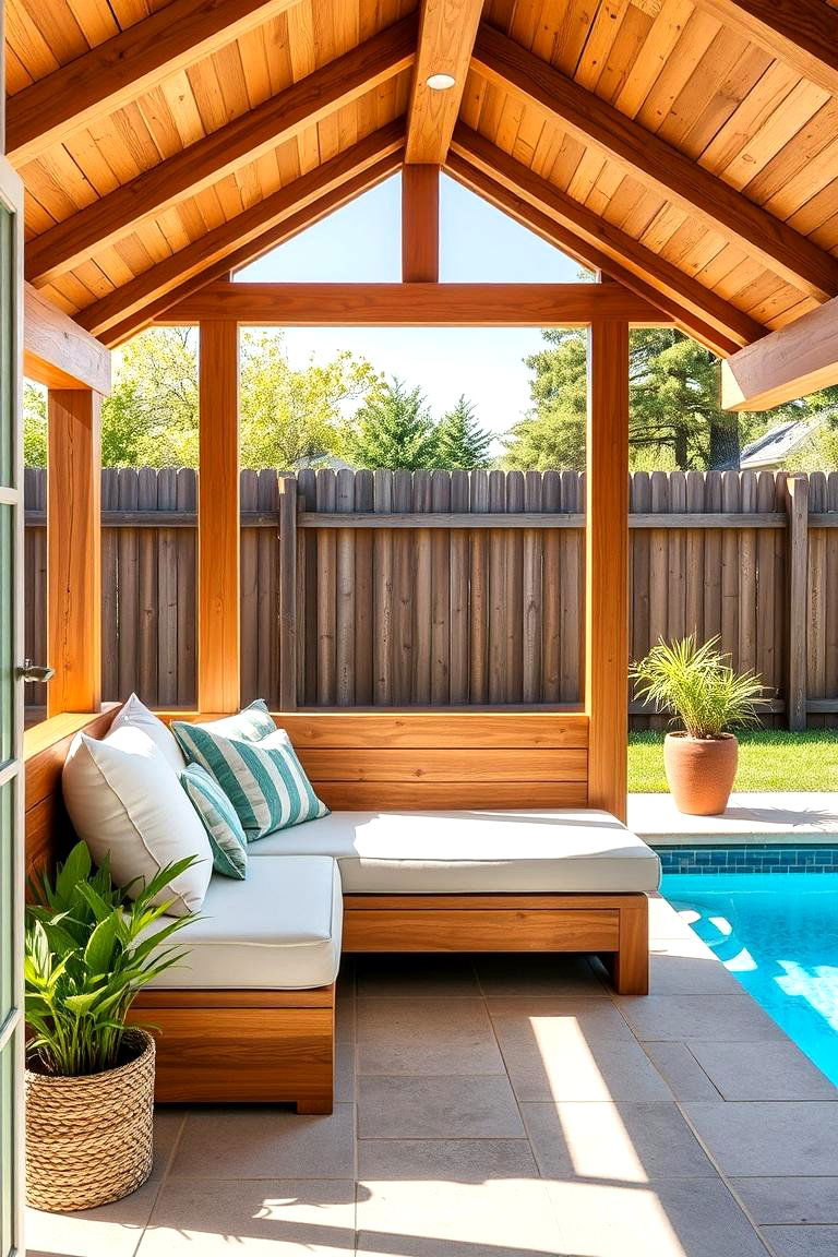 Built In Bench for Easy Lounging - 25 Pool Shed Ideas