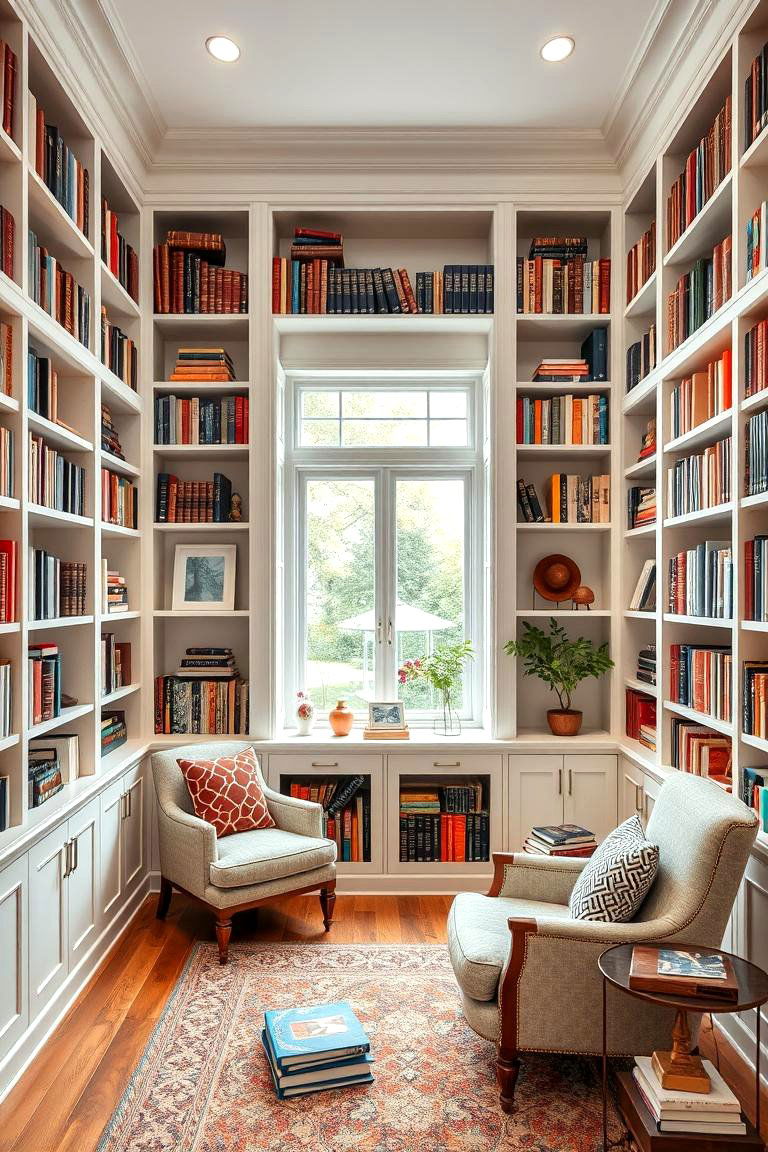 Built In Library with Floor to Ceiling Shelves - 25 Floor to Ceiling Cabinets Ideas