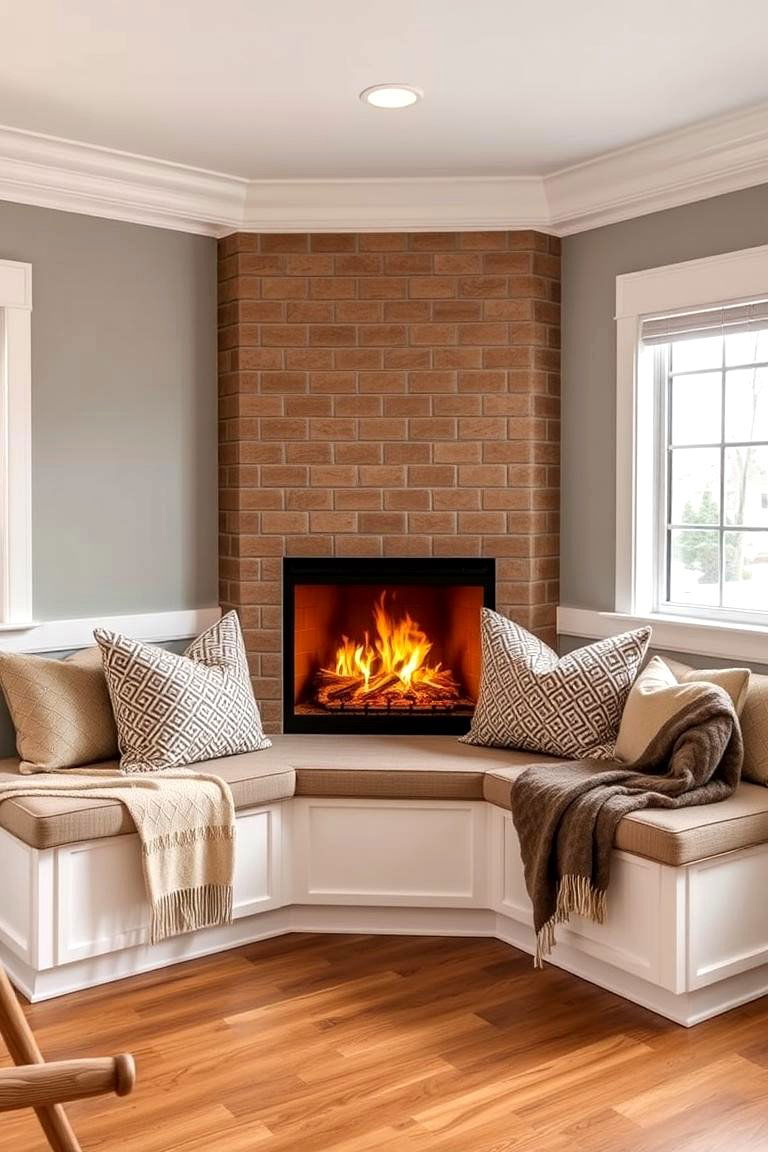 Built In Seating Area for Cozy Comfort - 25 Corner Gas Fireplace Ideas
