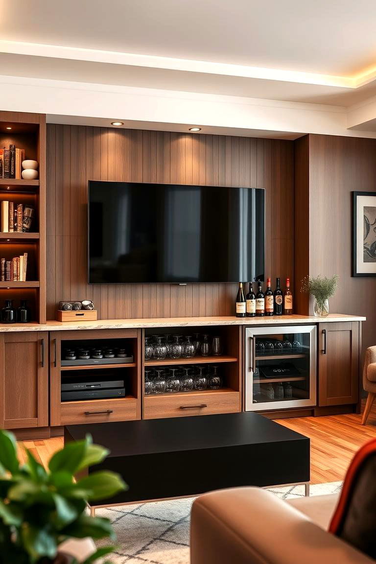 Built In TV Room Bar for Entertaining - 25 Tv Room Ideas