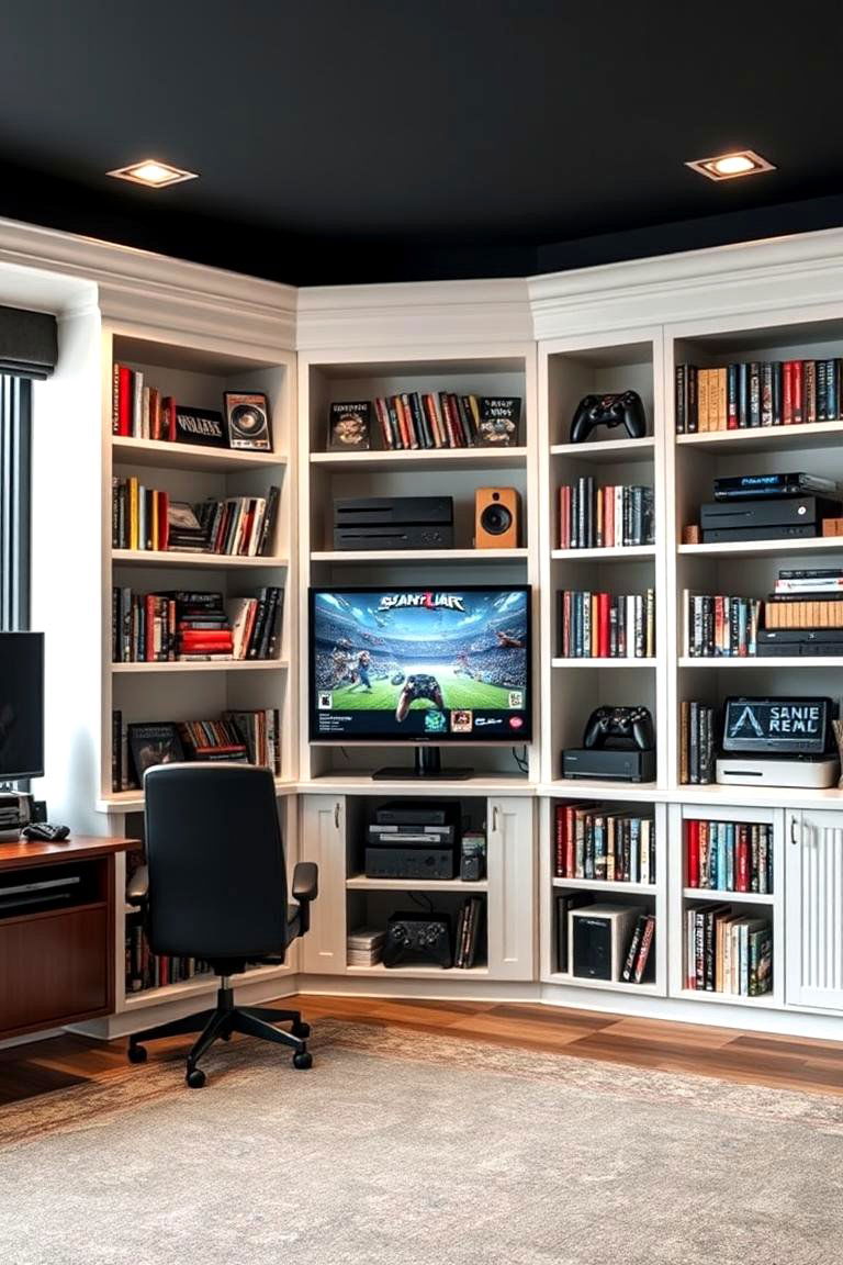 Built in Bookshelves for Game Storage - 25 Game Room Ideas