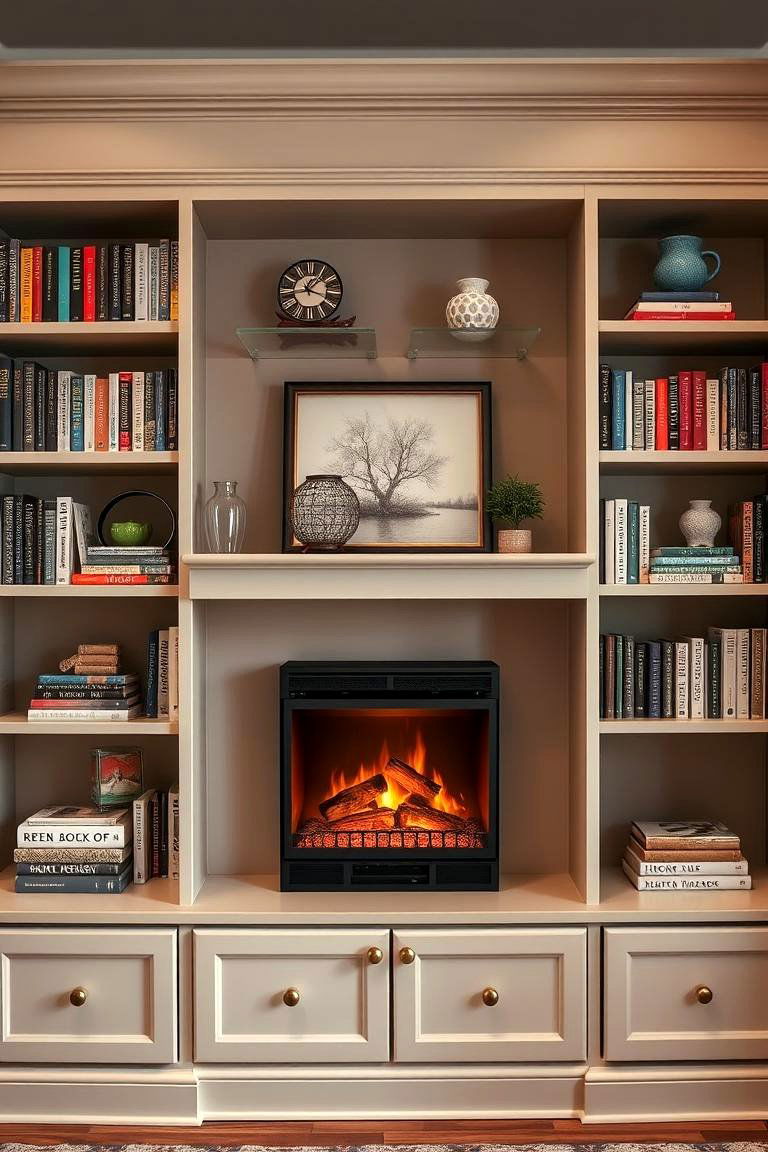 Built in Bookshelves with Faux Fireplace - 25 Faux Fireplace Ideas