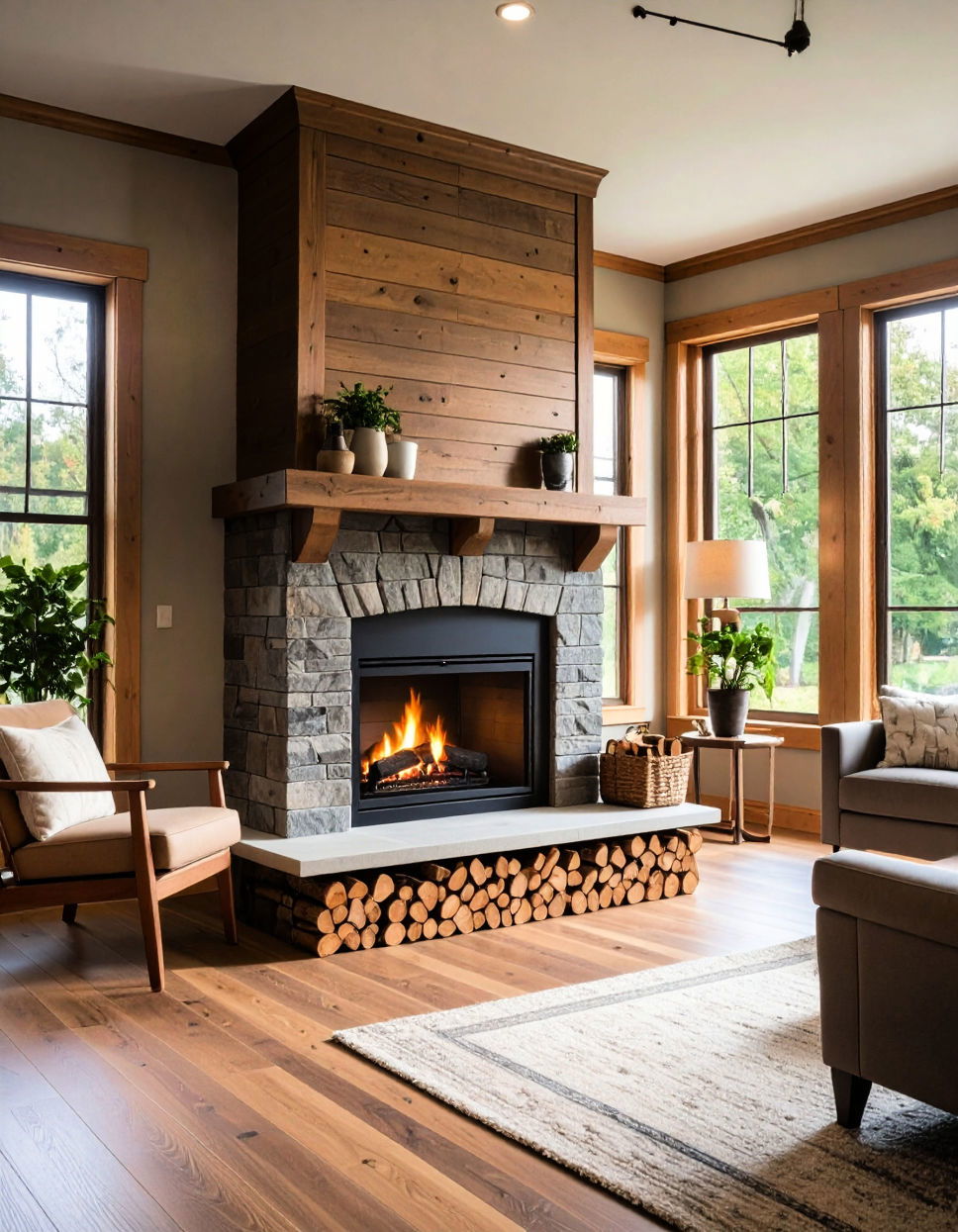 Built in Firewood Storage for Practicality Two story Fireplace Ideas