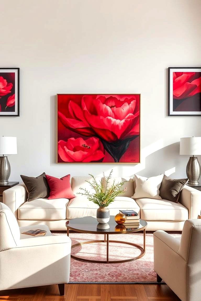 Burgundy Artwork to Add Personality - 25 Burgundy Living Room Ideas