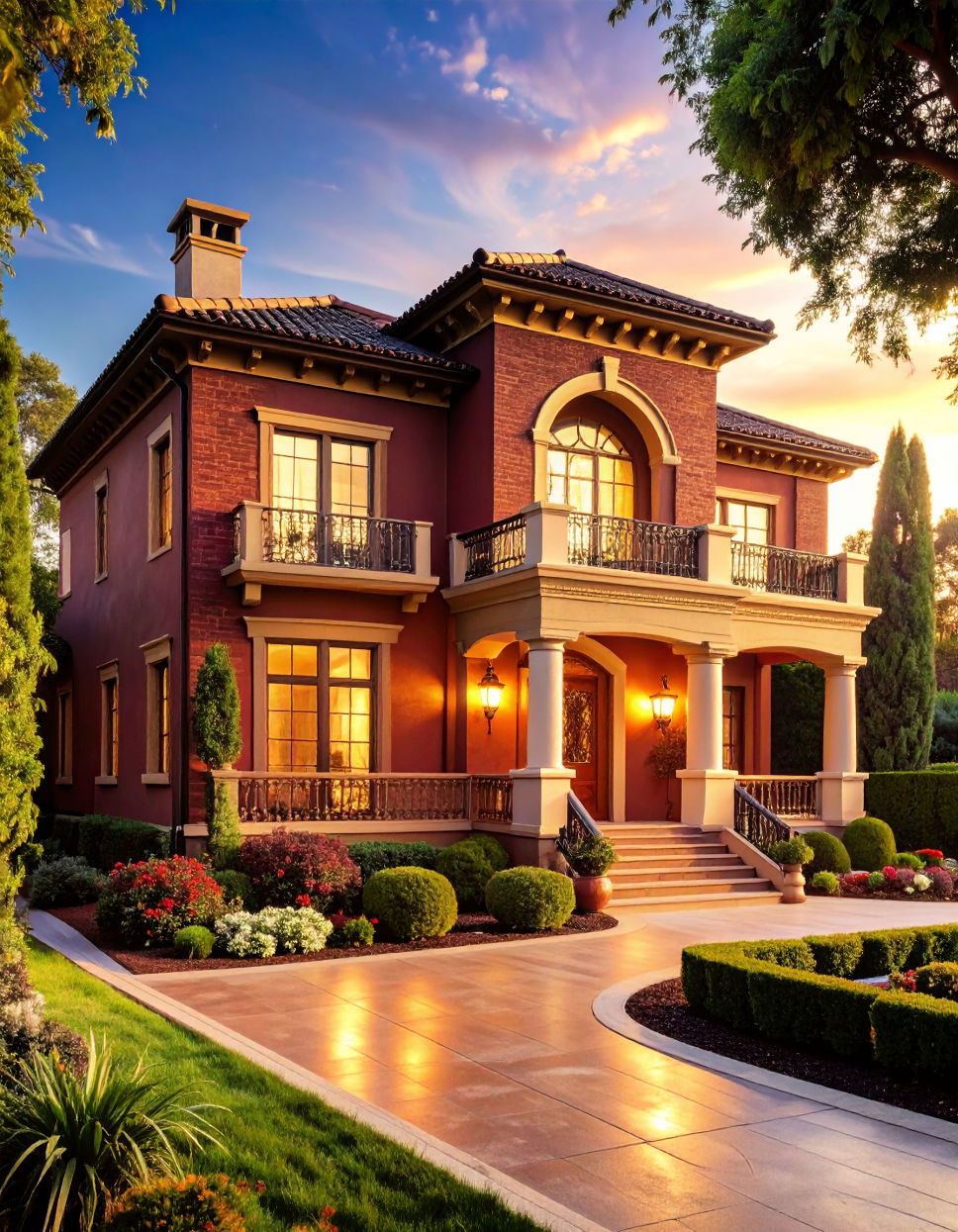 Burgundy Brick with Gold Accents