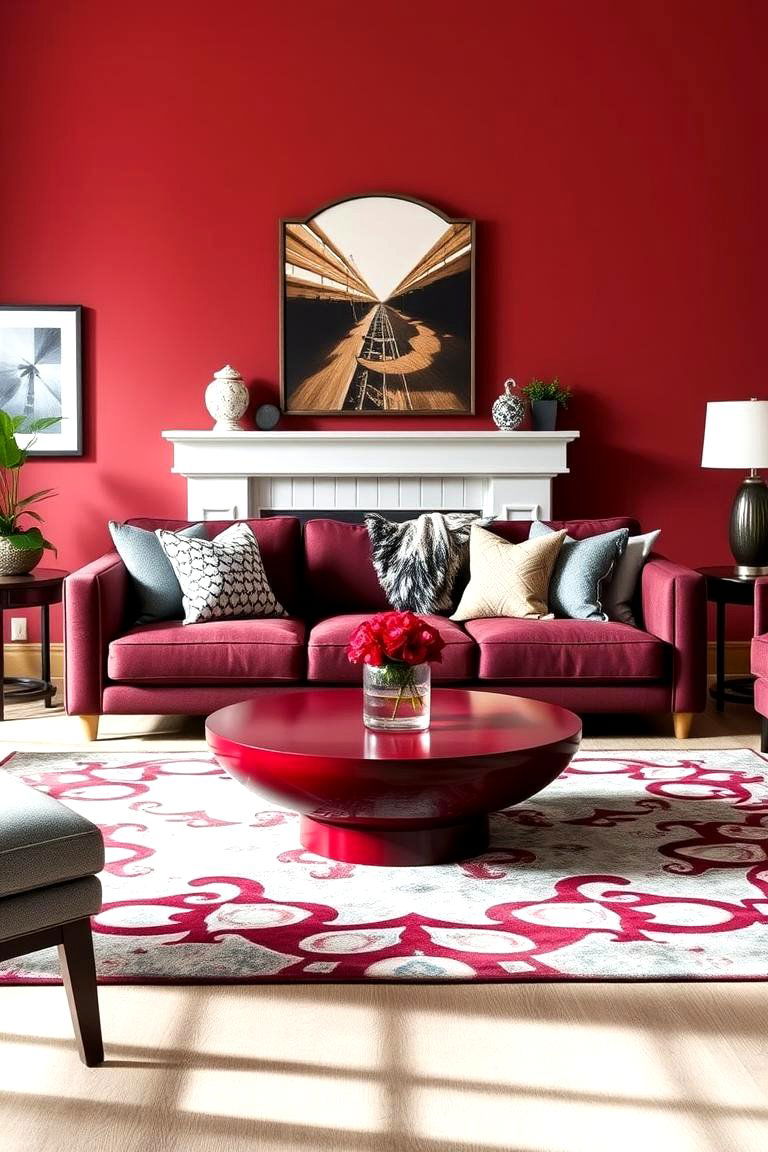 Burgundy Coffee Table for a Centerpiece - 25 Burgundy Living Room Ideas