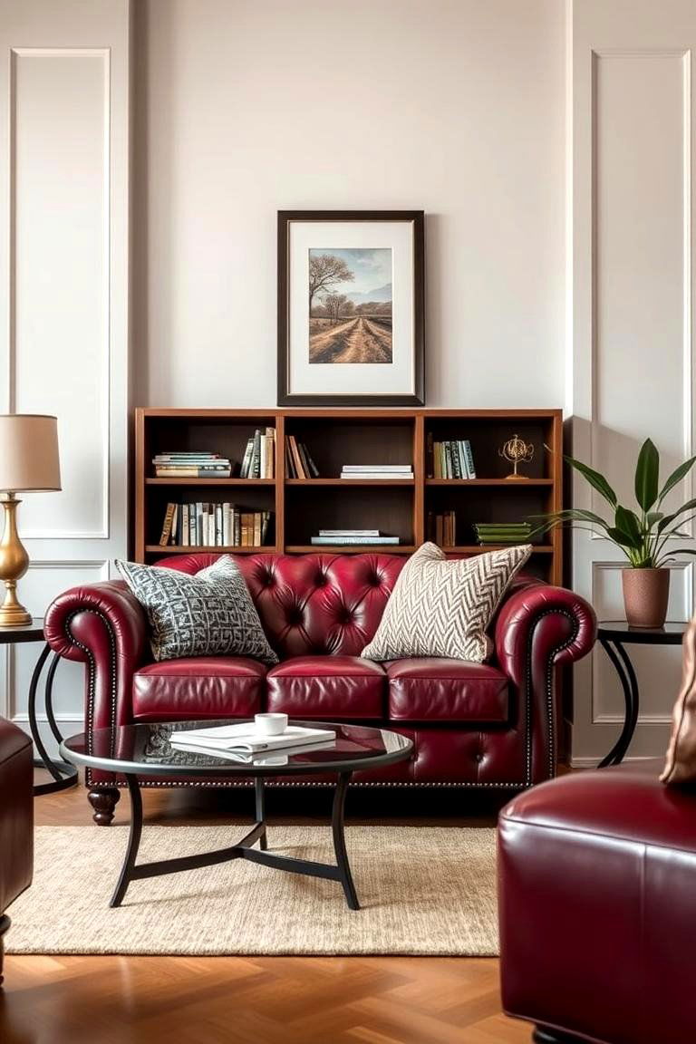 Burgundy Leather Chair for a Rich Look - 25 Burgundy Living Room Ideas