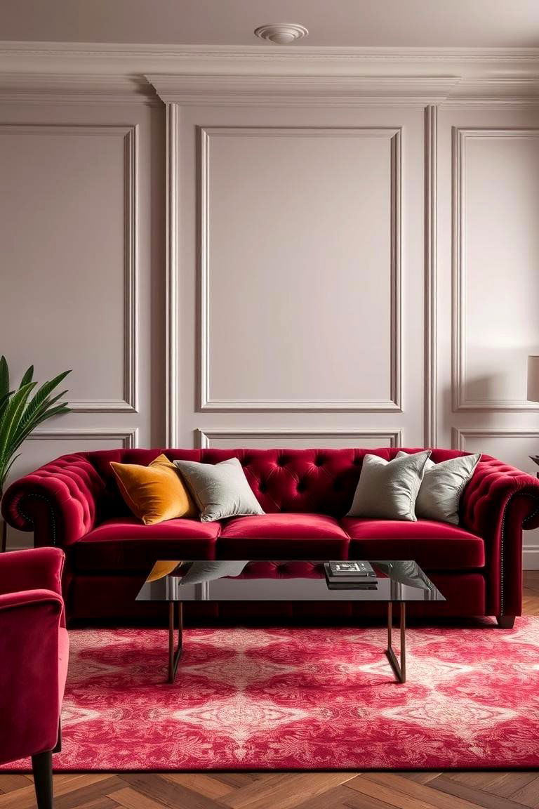 Burgundy Velvet Couch for Luxury Comfort - 25 Burgundy Living Room Ideas