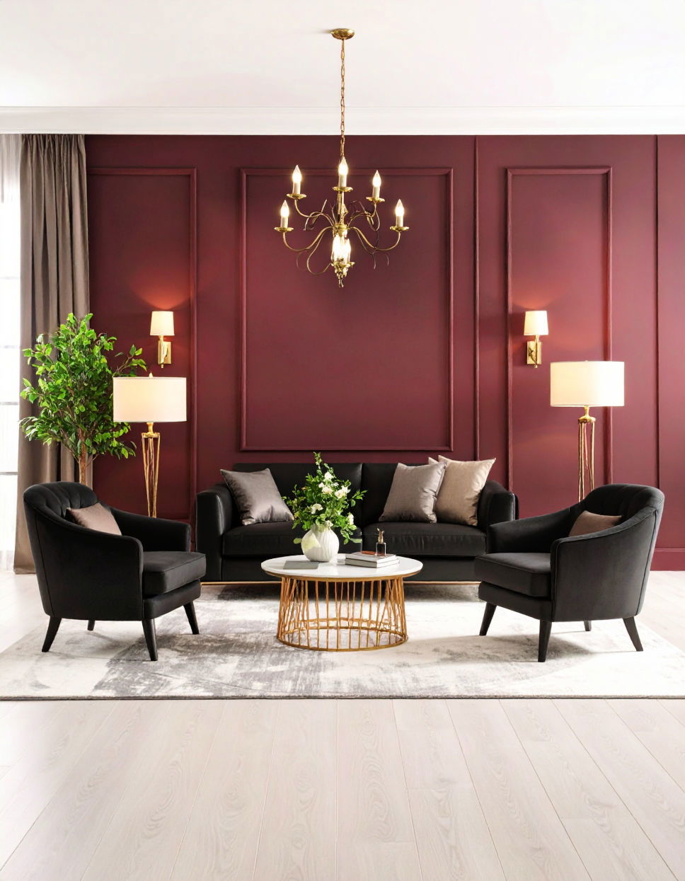 Burgundy Walls and Black Furniture for a Bold Statement