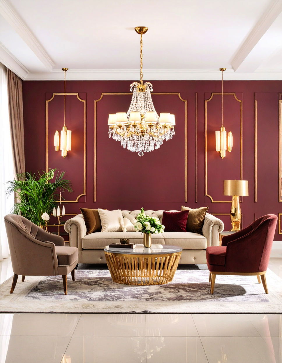 Burgundy and Gold Lighting Fixtures