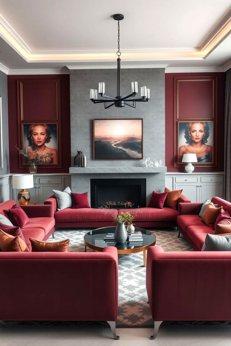 Burgundy and Gray for a Sleek Elegant Look - 25 Burgundy Living Room Ideas