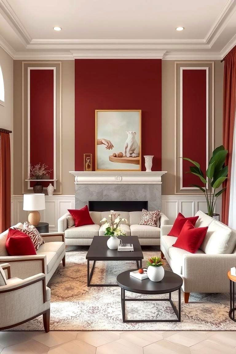 Burgundy and Neutral Color Palette for Balance - 25 Burgundy Living Room Ideas