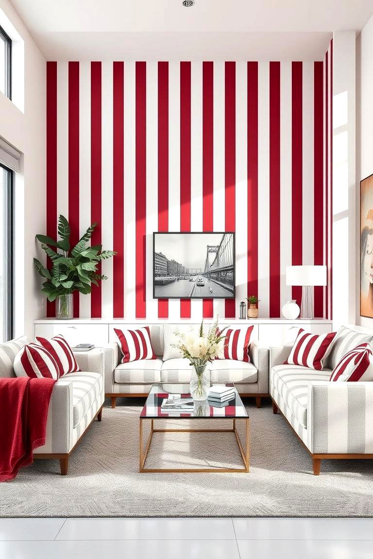 Burgundy and White Stripes for Modern Vibe - 25 Burgundy Living Room Ideas