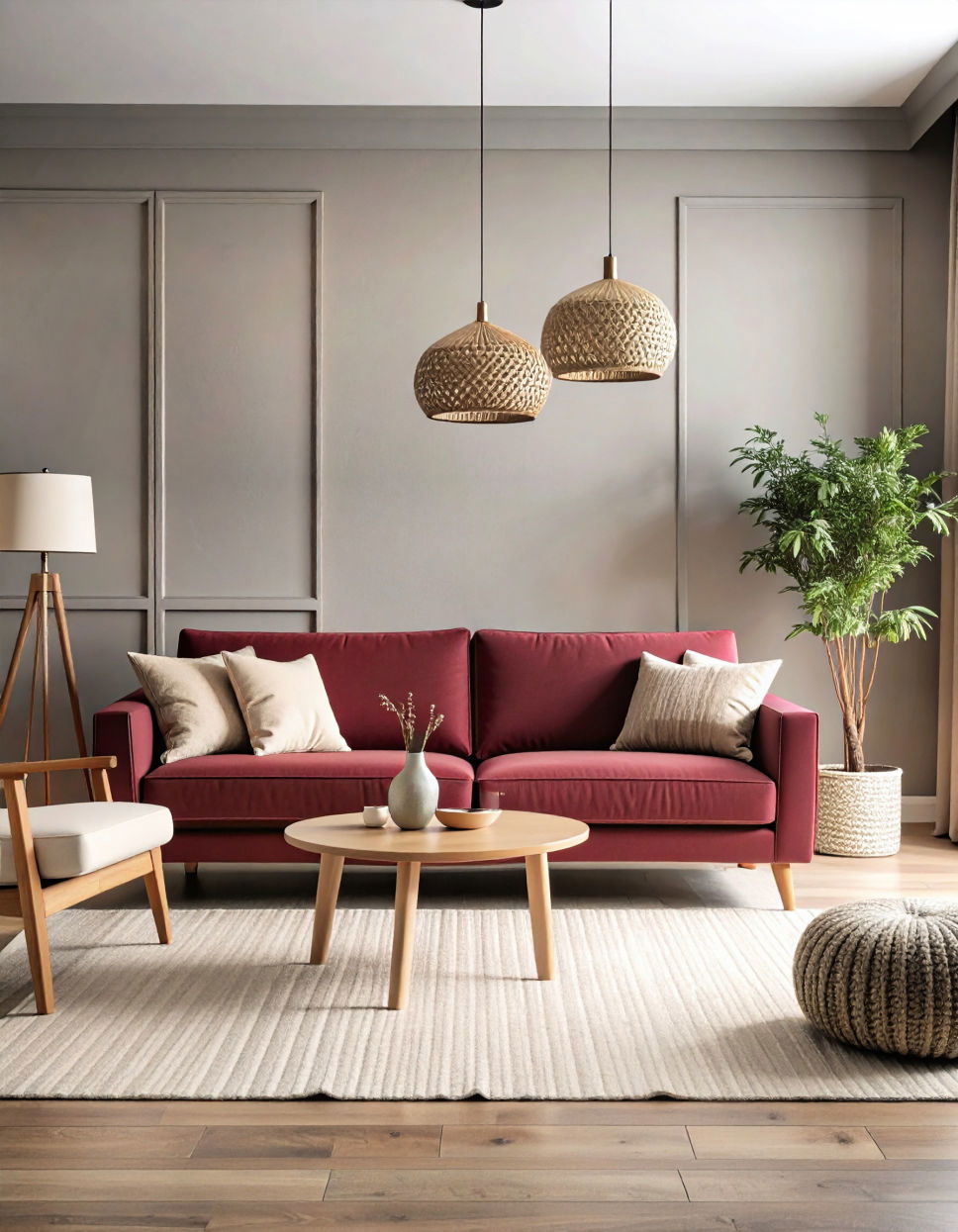 Burgundy as an Accent in a Neutral Room