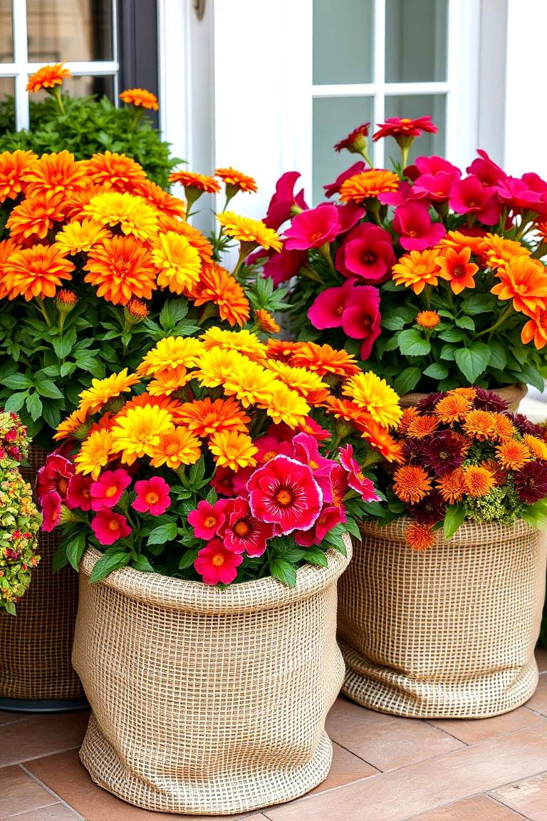 Burlap Wrapped Planters - 25 Fall Planter Ideas