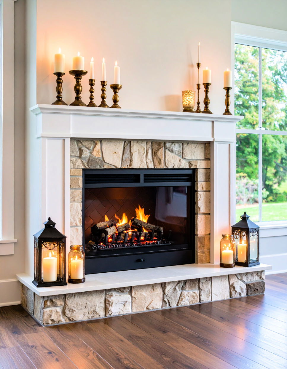 Candle Arrangements Fireplace Decor Idea