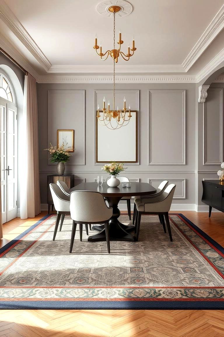 Carpets with Borders for Defined Edges - 25 Carpeted Dining Room Ideas
