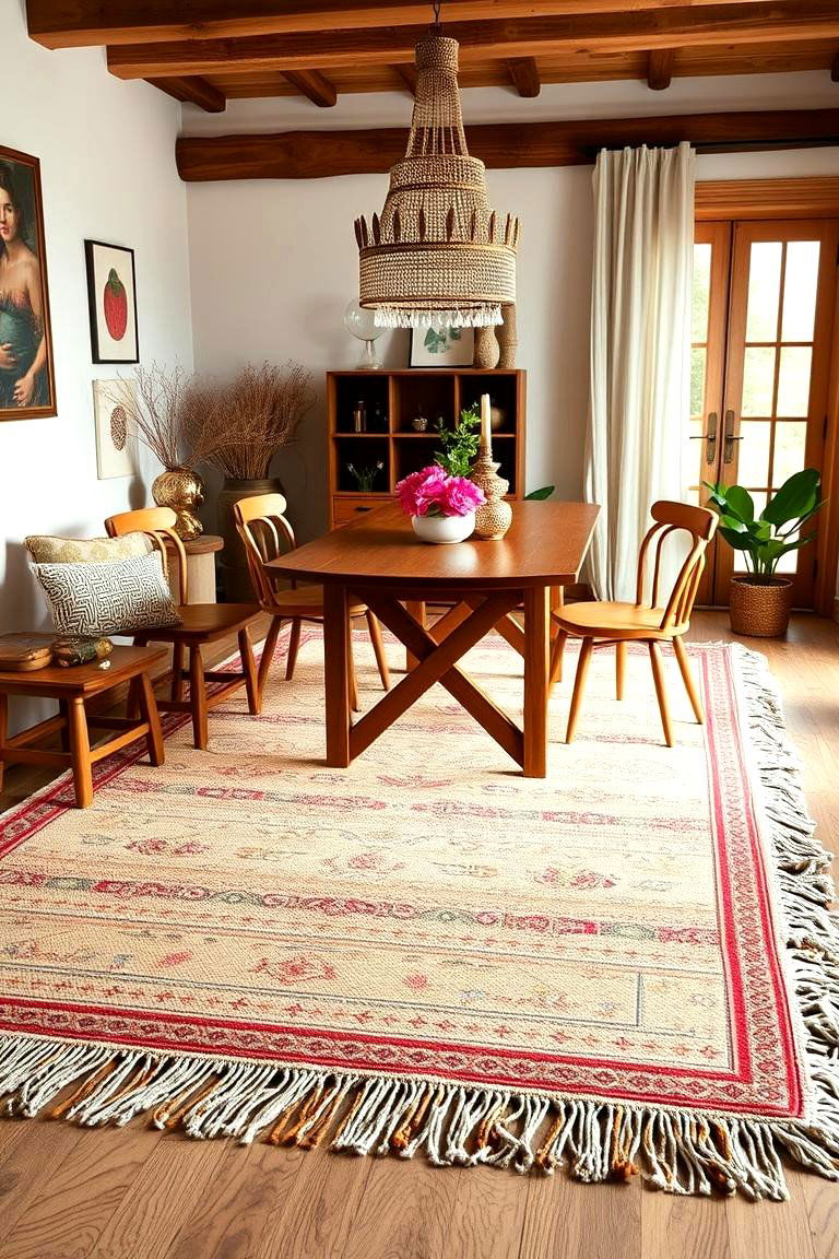 Carpets with Fringes for a Bohemian Vibe - 25 Carpeted Dining Room Ideas