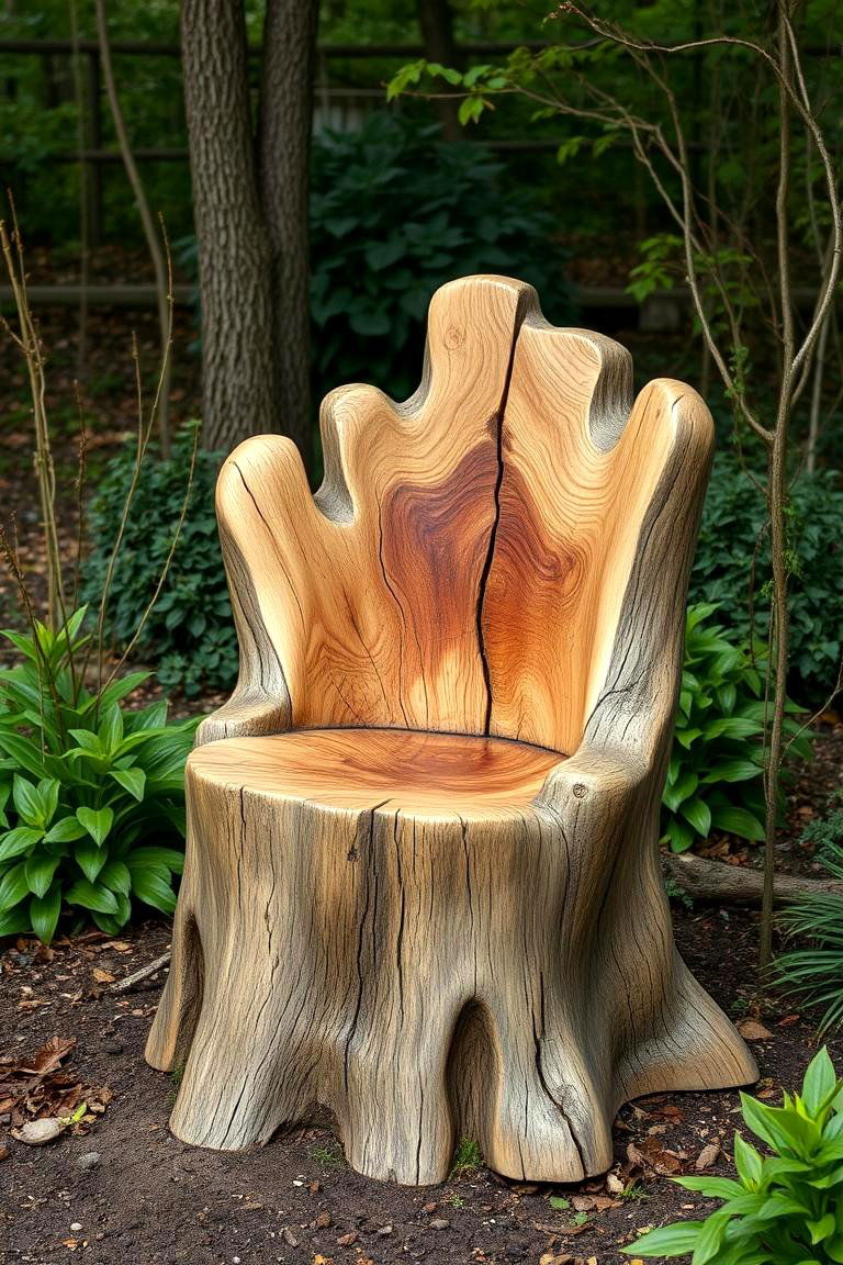 Carve a Tree Stump into a Chair - 25 Tree Stump Decorating Ideas