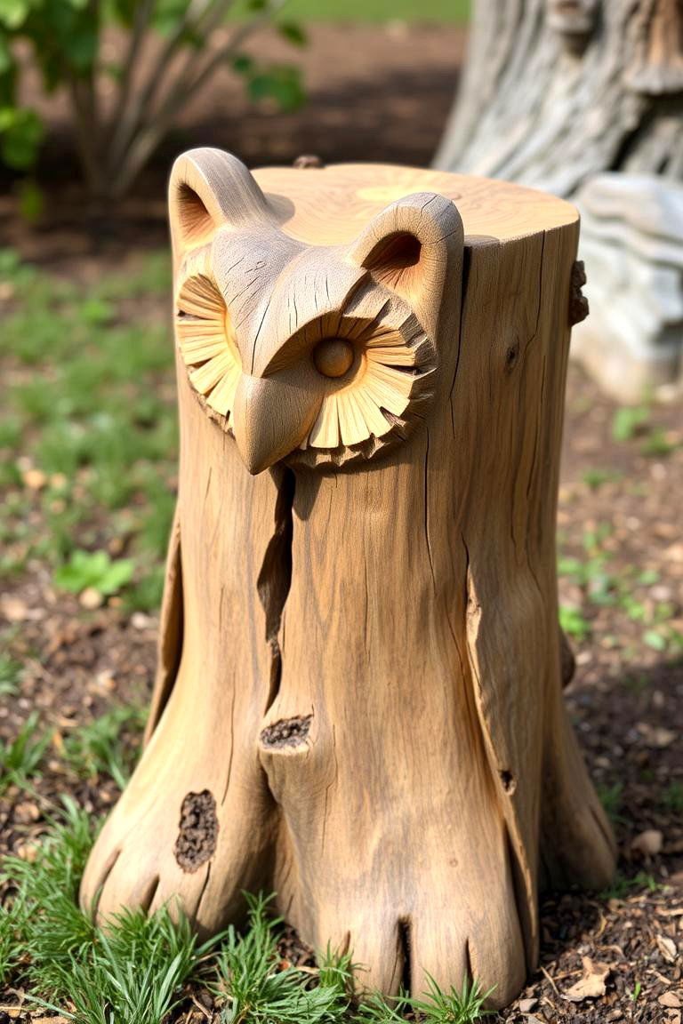 Carve a Tree Stump into an Animal Shape - 25 Tree Stump Decorating Ideas