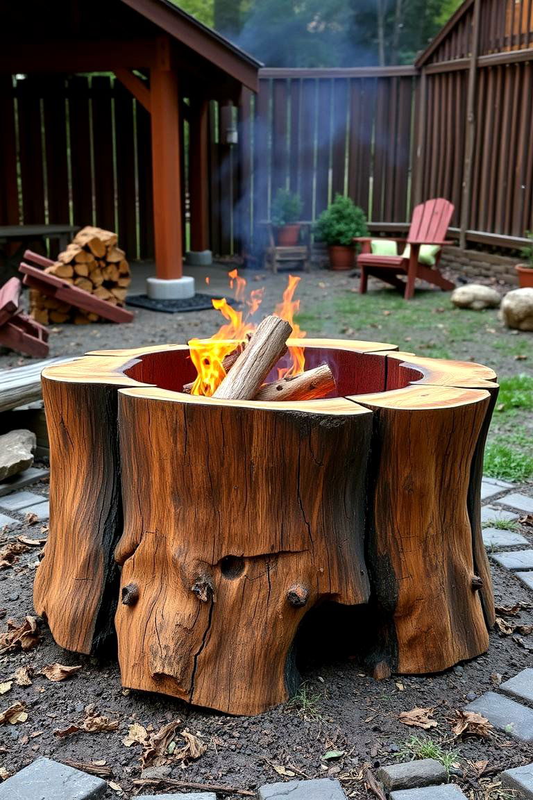 Carved Log Fire Pit - 25 Tree Stump Fire Pit Ideas