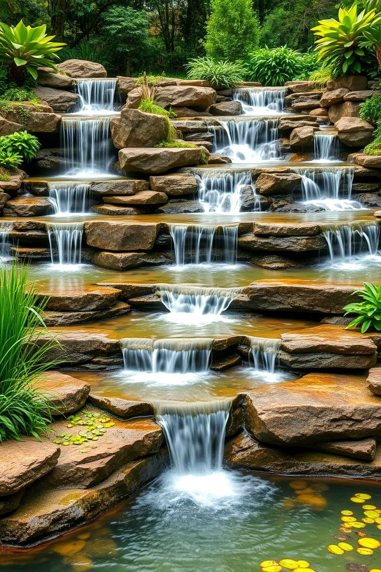 Cascading Waterfalls in Tiered Gardens - 25 Tiered Garden Ideas