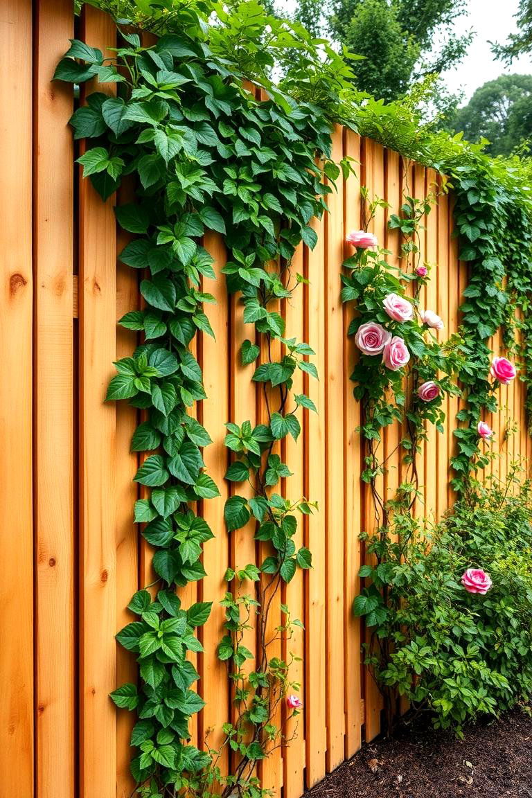 Cedar Fence with Greenery Integration - 25 Cedar Fence Ideas