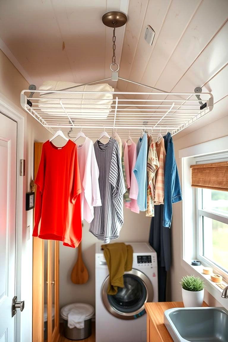 Ceiling Mounted Drying Racks - 25 Tiny House Storage Ideas