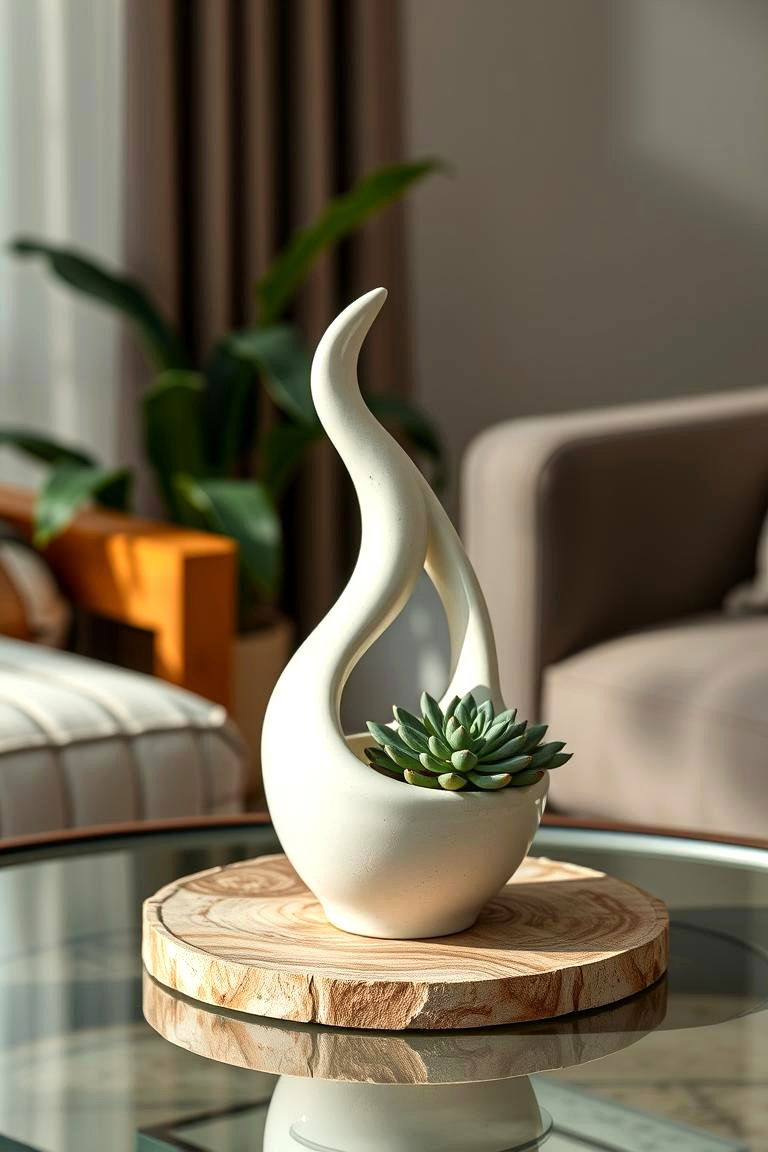 Ceramic Sculpture and Succulent Garden - 25 Coffee Table Centerpiece Ideas