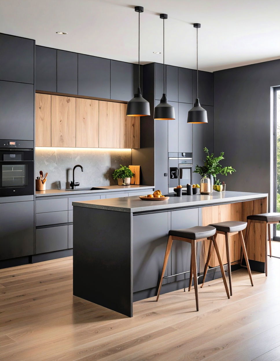 Charcoal Grey and Light Wood Two Tone Kitchen Cabinet Ideas