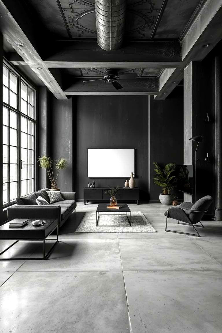 Charcoal Walls with Light Grey Concrete Floors - 25 Floor and Wall Color Ideas