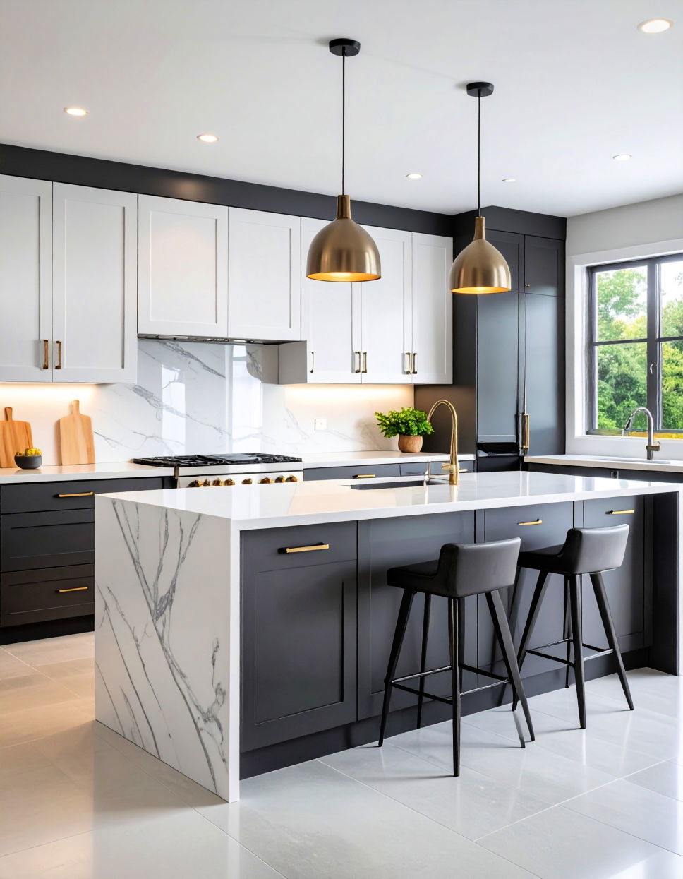 Charcoal and Bright White Two Tone Kitchen Cabinet Ideas