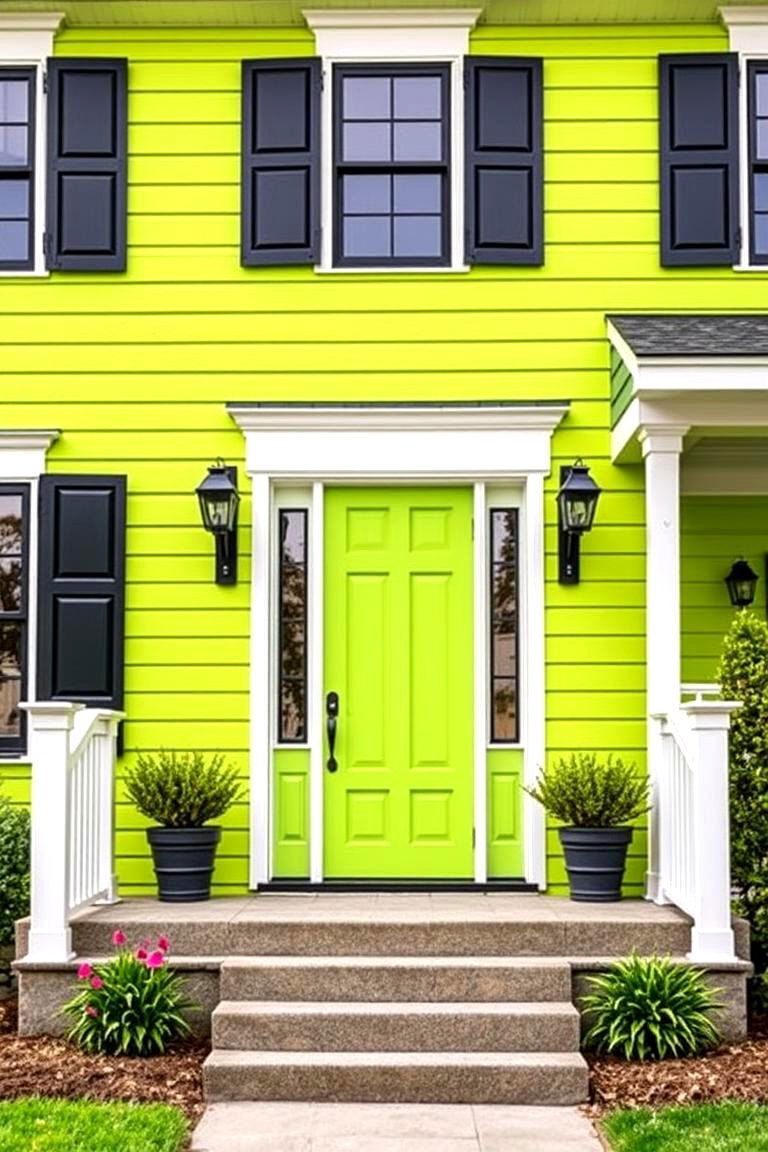 Chartreuse Green with Black Shutters - 25 Green House Exterior With Black Trim