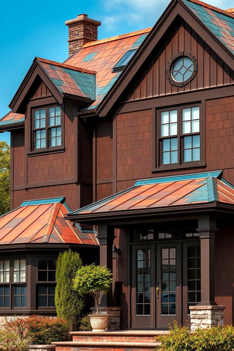 Chocolate Brown with Copper Roof - 25 Chocolate Brown House Exterior Design Ideas