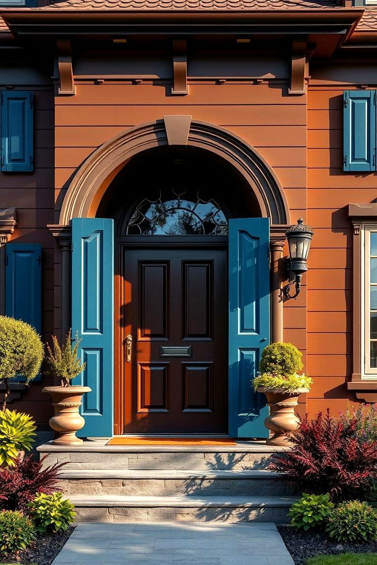 Chocolate Brown with Slate Blue Features - 25 Chocolate Brown House Exterior Design Ideas