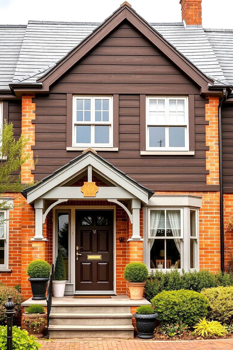 Chocolate Brown with Slate Grey and Red Brick - 25 Chocolate Brown House Exterior Design Ideas