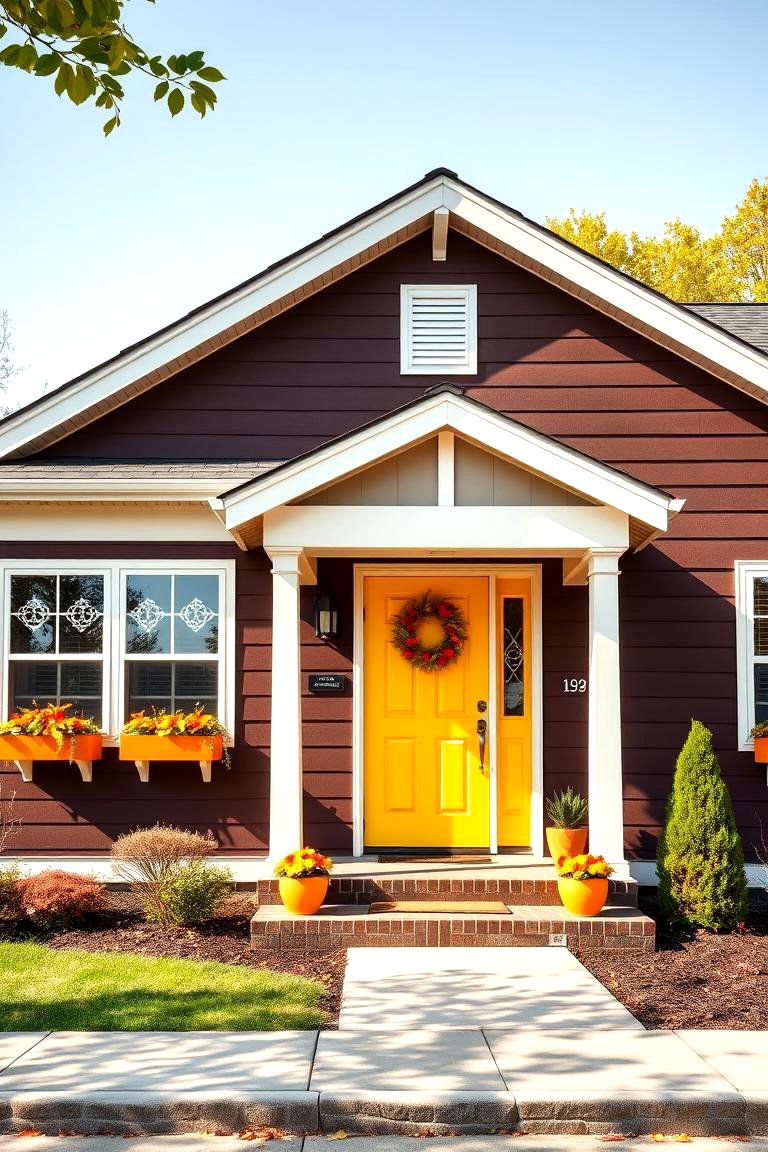 Chocolate Brown with Yellow or Orange Accents - 25 Chocolate Brown House Exterior Design Ideas