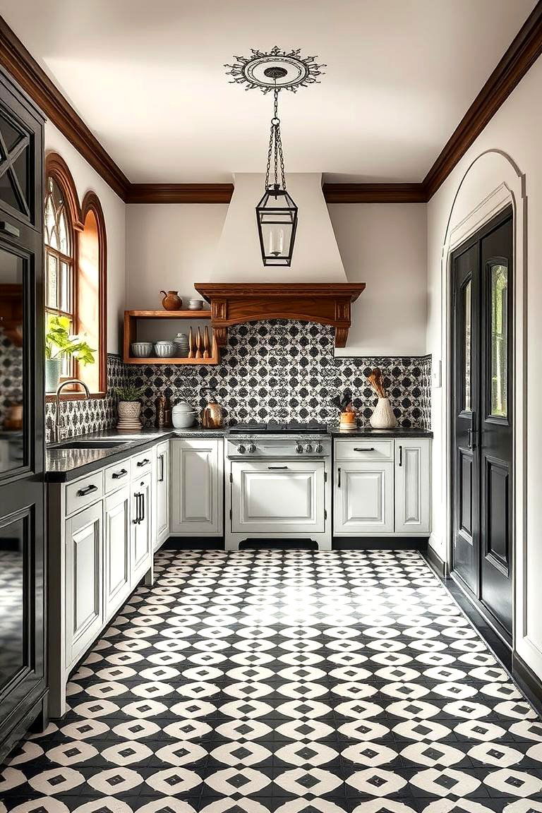 Choose Classic Mosaic Tile Floors - 25 Tudor Kitchen Ideas