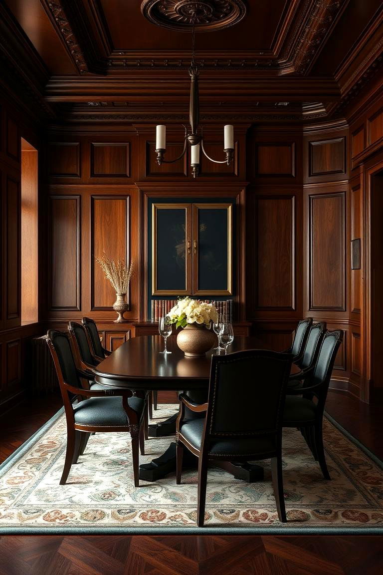 Choose Dark Wood Paneling for a Study Like Feel - 25 masculine dining room ideas