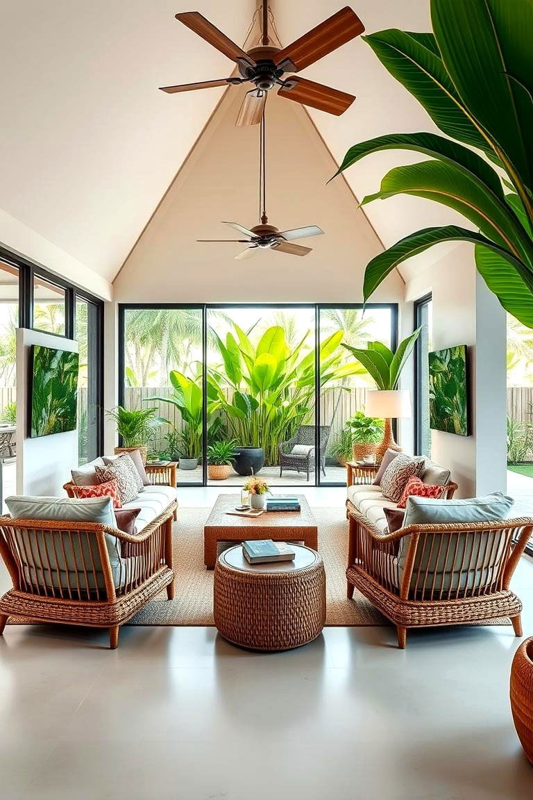Choose Low Slung Furniture - 25 Tropical Living Room Ideas