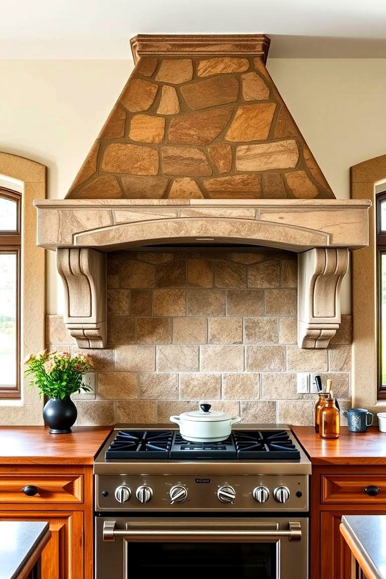 Choose Stone or Wooden Range Hoods - 25 Tudor Kitchen Ideas