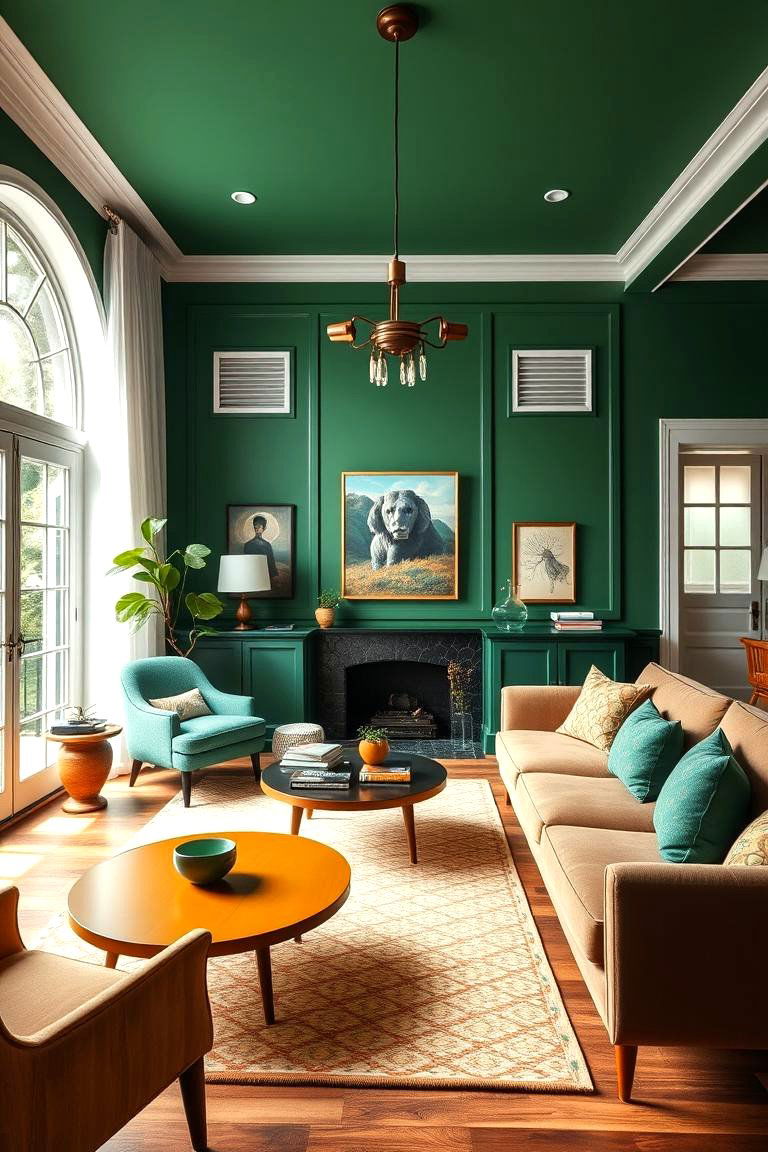 Choose Vintage Inspired Furniture - 25 Forest Green Living Room Ideas