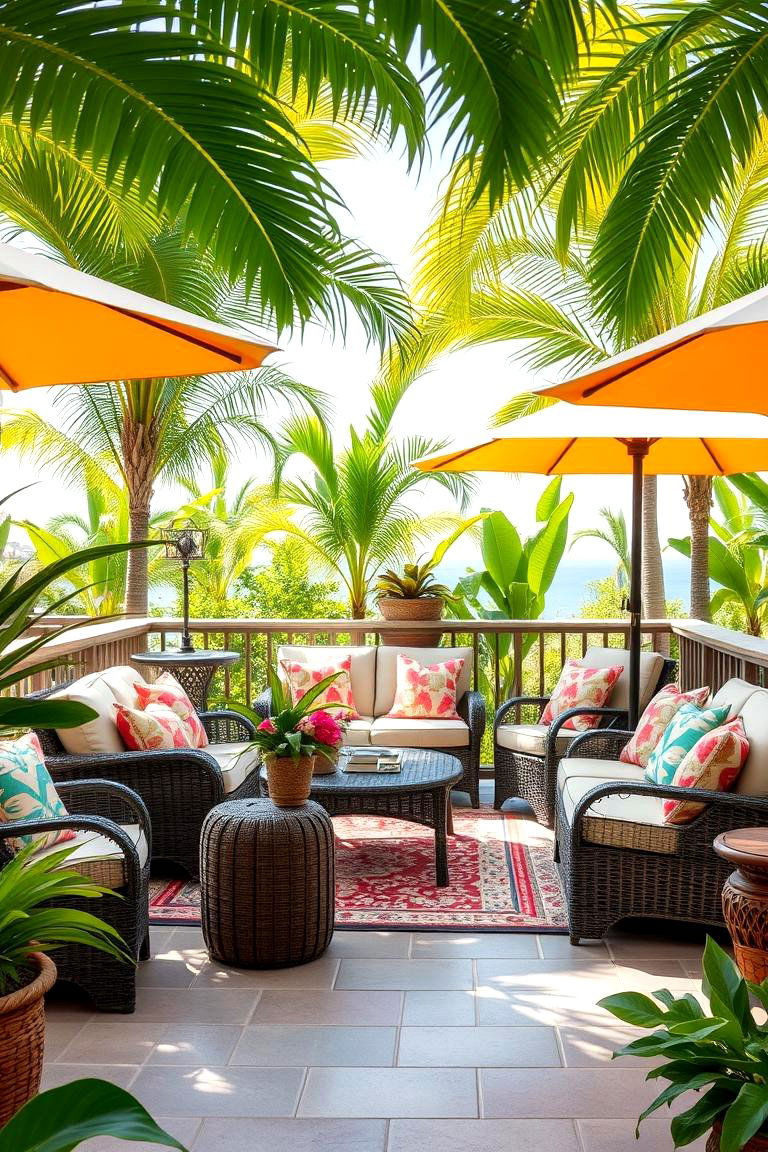 Choose Weather Resistant Fabrics for Durability - 25 Tropical Patio Ideas